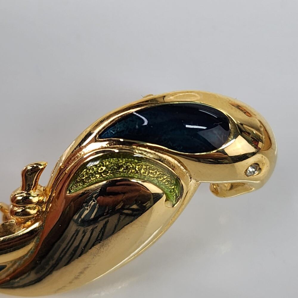 Liz Claiborne Parrot Bird Brooch Pin Signed 3” Gold Tone Green Enamel Vintage LC - Picture 5 of 10